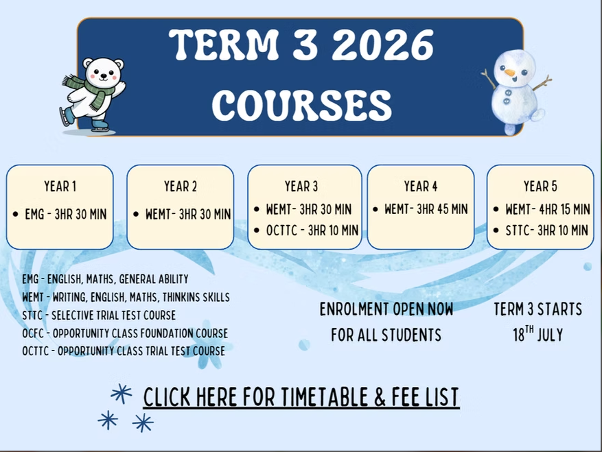 Term 1 class timetable